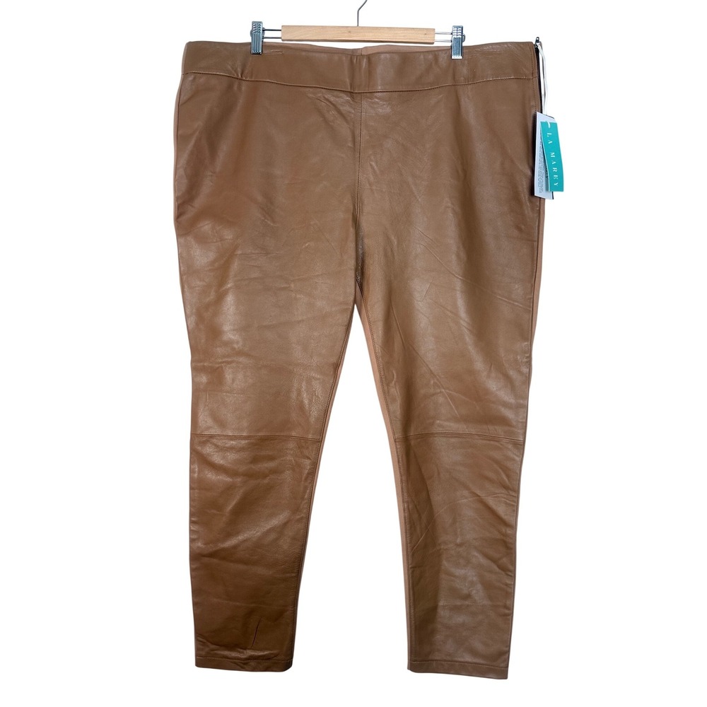 LA MAREY Leather Brown Stretch Leggings Pants Women's‎ Plus Size 3X